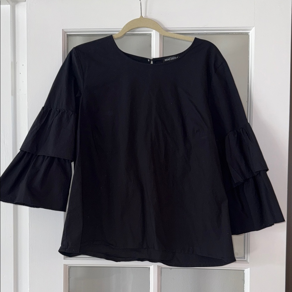 J. Crew Elegant Black Ruffle Sleeve Top